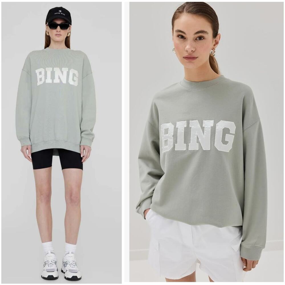 Anine Bing Tyler Pastel Green Oversized Crewneck Sweatshirt Small